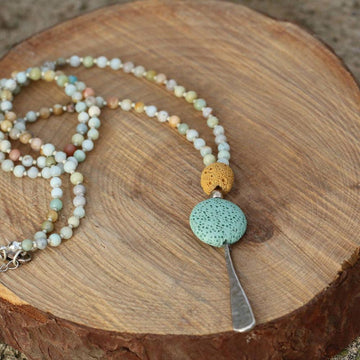 Amazonite Beaded Necklace ,Mala Necklace ,Necklace For Women ,Long Necklace Pendant ,Natural Amazonite Necklace ,Christmas Gift